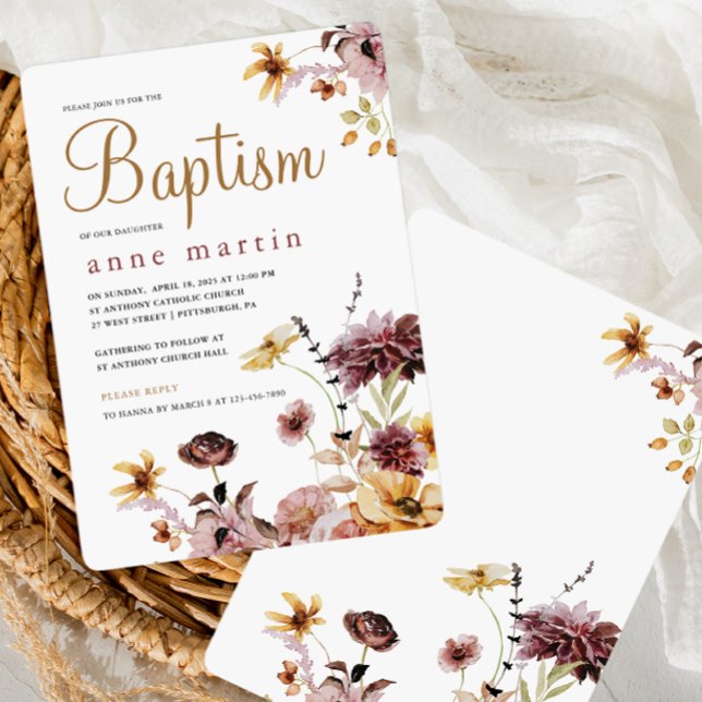 Pretty Wildflower Floral Girl's Baptism Invitation (Creator Uploaded)
