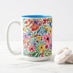 Pretty Wildflower Floral Pattern with Monogram Two-Tone Coffee Mug