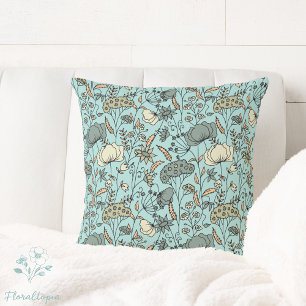 Pretty Wildflower Meadow Pastel Blue Floral Design Throw Pillow
