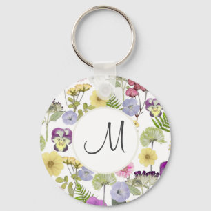 Pretty Wildflower Pattern Botanical Keychain