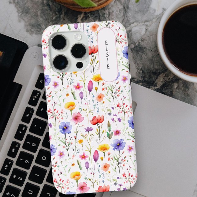 Pretty Wildflower Pink Oval Nameplate Case-Mate iPhone Case (Wildflower iphone 15 Pro Max Case - will fit many other models - adjust placement in design tool)