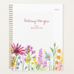 Pretty Wildflowers and Editable Quote Personalized Planner<br><div class="desc">Wildflower planner, undated and ready to personalize with your name and the year. You can also edit the quote (or delete if no text required) which currently reads "It's a beautiful day". Trendy watercolor border of wild flowers in shades of pink purple orange and yellow. Girly and feminine cottage garden...</div>