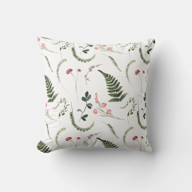 Pretty Wildflowers Botanical Pattern Throw Pillow (Front)