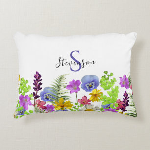 Pretty Wildflowers Custom Name and Monogram Accent Pillow