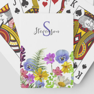 Pretty Wildflowers Custom Name and Monogram Playing Cards