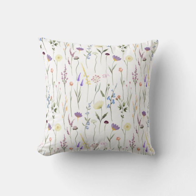 Pretty Wildflowers Floral Pattern Throw Pillow (Front)