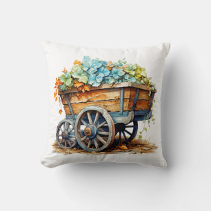 Pretty Wildflowers In A Wooden Wagon Throw Pillow