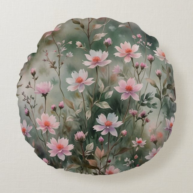 Pretty Wildflowers Round Pillow (Front)