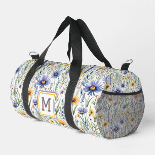 Pretty Wildflowers Rustic Floral Monogrammed Duffle Bag