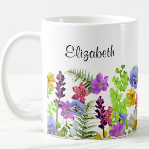 Pretty wildflowers with custom name womens coffee mug