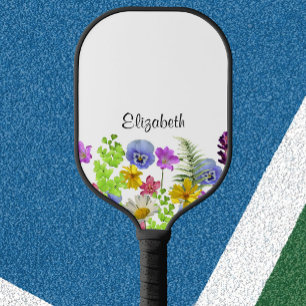 Pretty wildflowers with custom name womens pickleball paddle