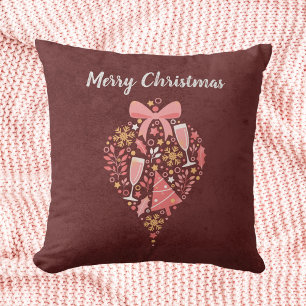 Pretty Wine Champagne Pink Merry Christmas Throw Pillow