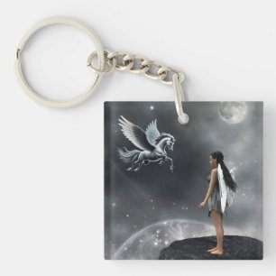 Pretty Winged Fairy and Flying Horse Keychain