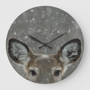 Pretty Winter Deer In Snowfall Large Clock