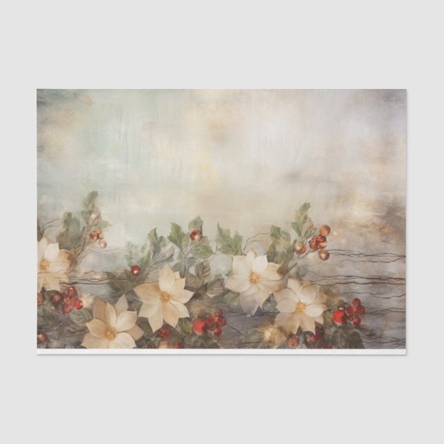 Pretty Winter Flowers and Berries Christmas Tissue Paper (Front)
