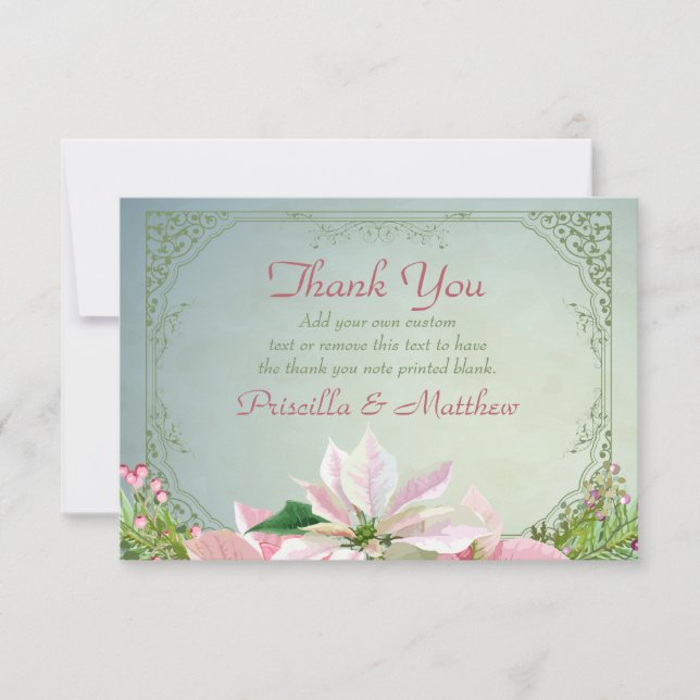 Pretty Winter Pine & Poinsettia Thank You Cards (Front)