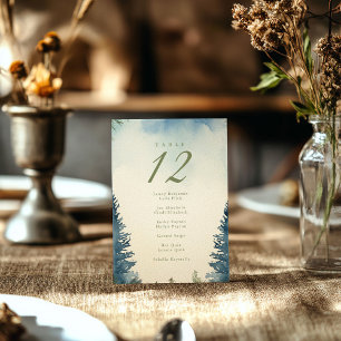 Pretty winter pine trees green seating chart invitation