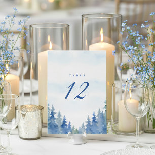 Pretty winter pine trees reception table number
