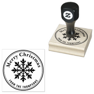 Pretty Winter Snowflake With Name Merry Christmas Rubber Stamp