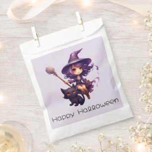 Pretty Witch and Black Cat Happy Halloween Favour Bag