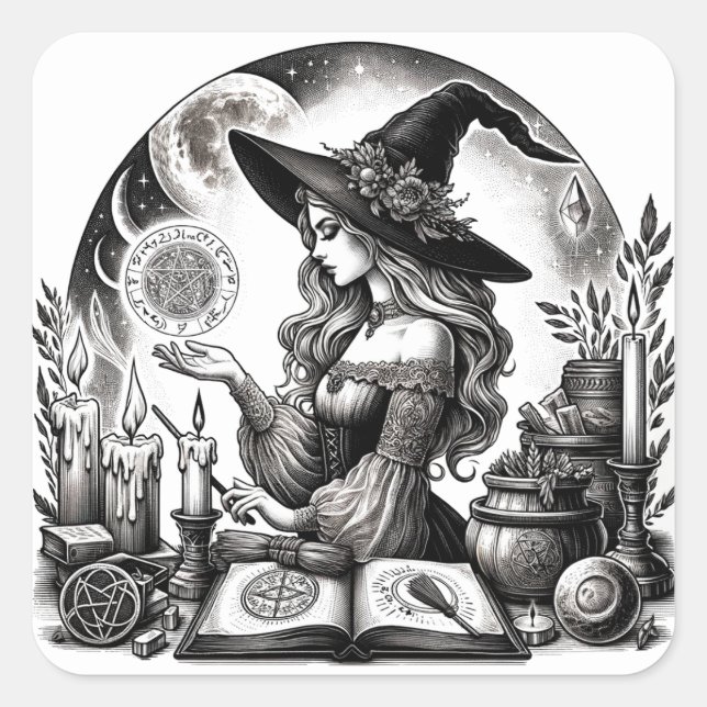 Pretty Witch Apothecary Magical Spells Square Sticker (Front)