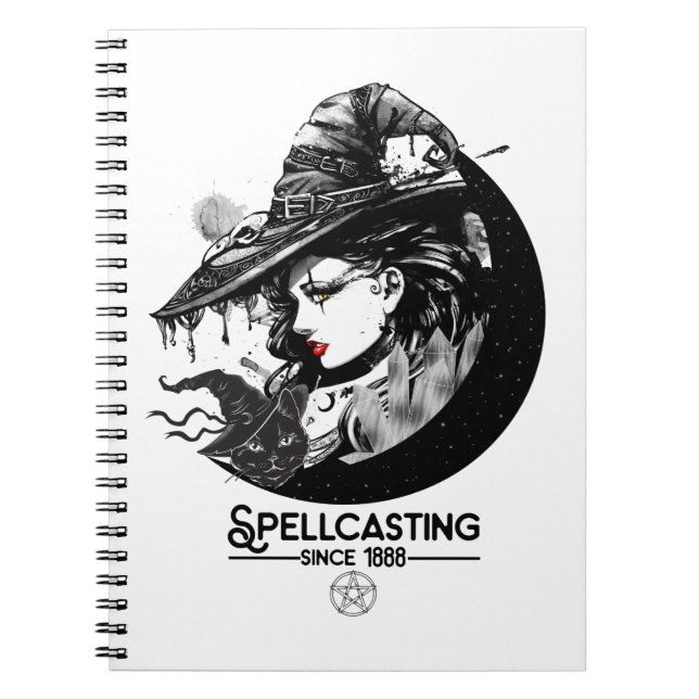 Pretty Witch & Black Cat Wiccan Wicca Spellcasting Notebook (Front)