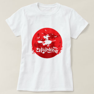 Pretty Witch Flying Broom in Red Night T-Shirt