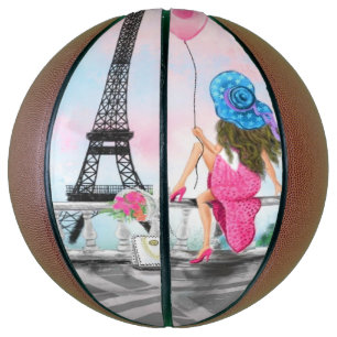 Pretty Woman and Pink Heart Balloon - I Love Paris Basketball
