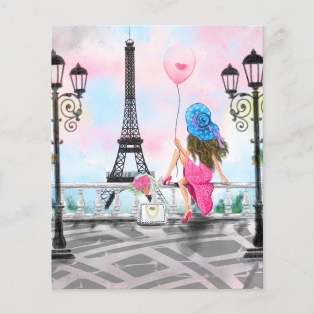 Pretty Woman and Pink Heart Balloon - I Love Paris Flyer (Front)