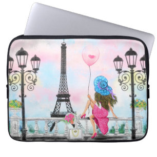 Pretty Woman and Pink Heart Balloon - I Love Paris Laptop Sleeve