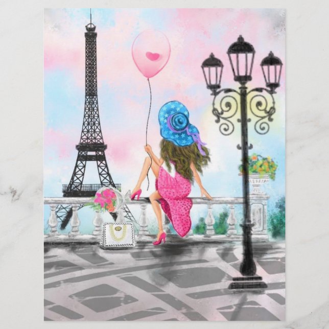 Pretty Woman and Pink Heart Balloon - I Love Paris Letterhead (Back)