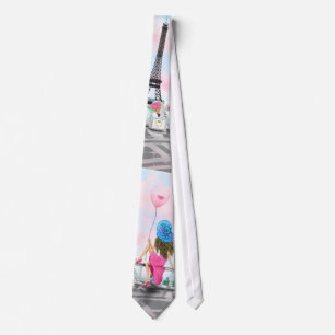 Pretty Woman and Pink Heart Balloon - I Love Paris Tie