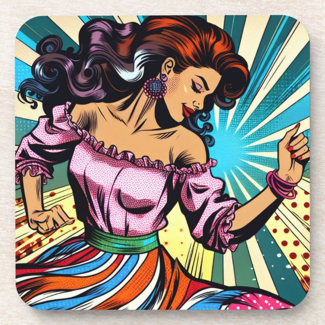 Pretty Woman Dancing Salsa Pop Art Coaster (Front)