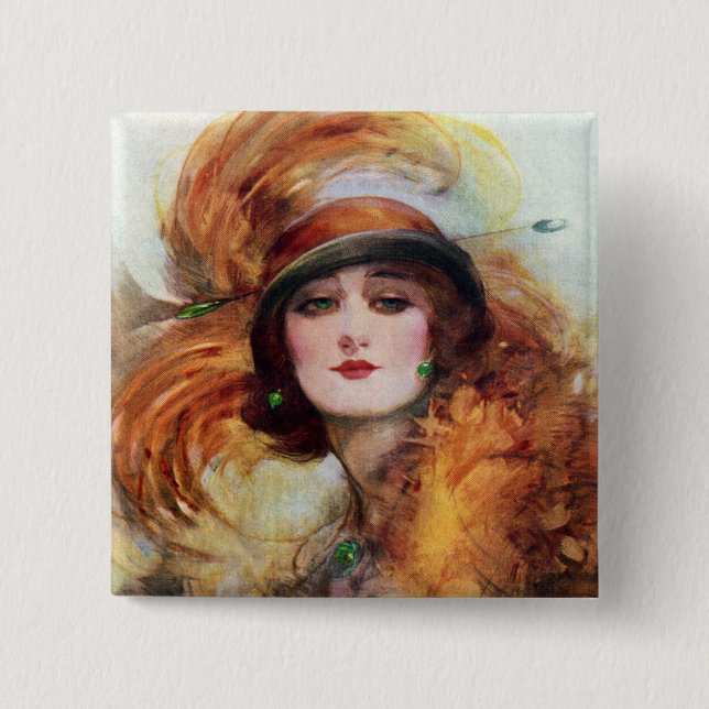 Pretty Woman Flapper Fashion 1920s 2 Inch Square Button (Front)