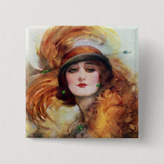 Pretty Woman Flapper Fashion 1920s 2 Inch Square Button
