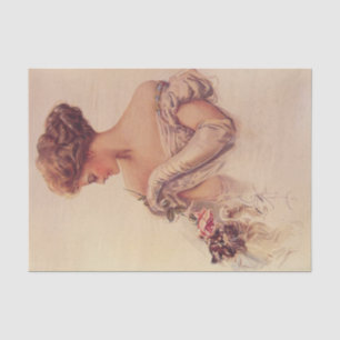 Pretty Woman Holding a Kitten (by Harrison Fisher) Tissue Paper