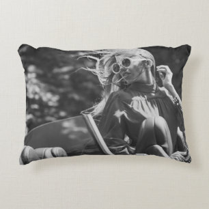 Pretty woman in convertible car accent pillow