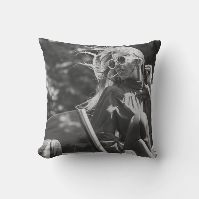 Pretty woman in convertible car throw pillow (Front)