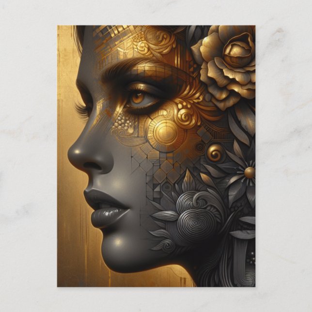 Pretty Woman in Gold | Blank Postcard (Front)