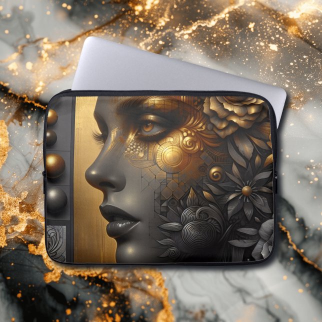 Pretty Woman in Gold Ethereal Laptop Sleeve (Creator Uploaded)