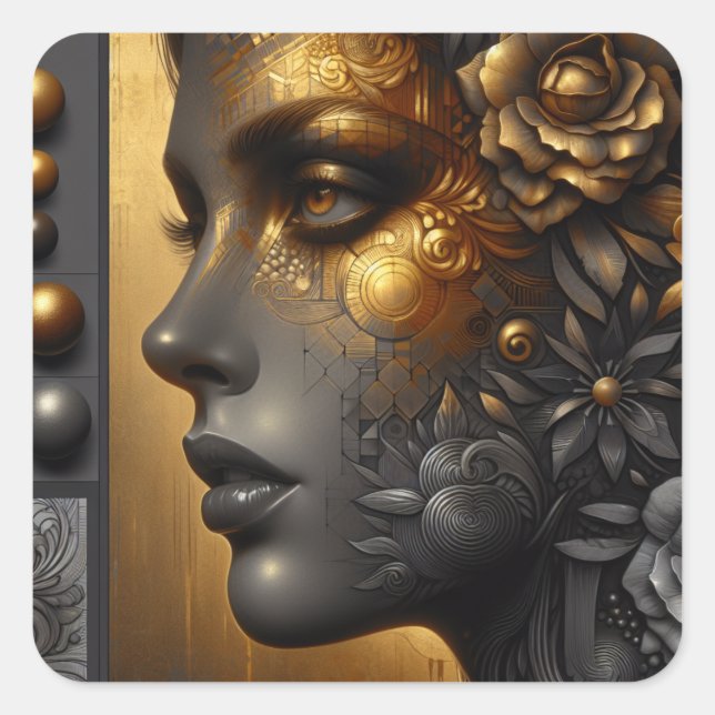 Pretty Woman in Gold Ethereal Square Sticker (Front)
