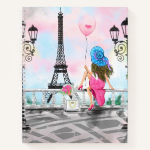 Pretty Woman In Paris Eiffel Tower Notebook