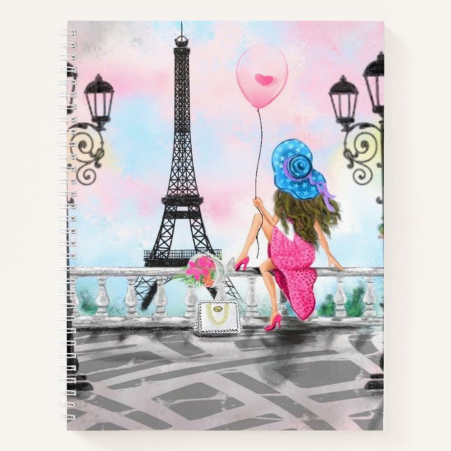 Pretty Woman In Paris Eiffel Tower Notebook (Front)