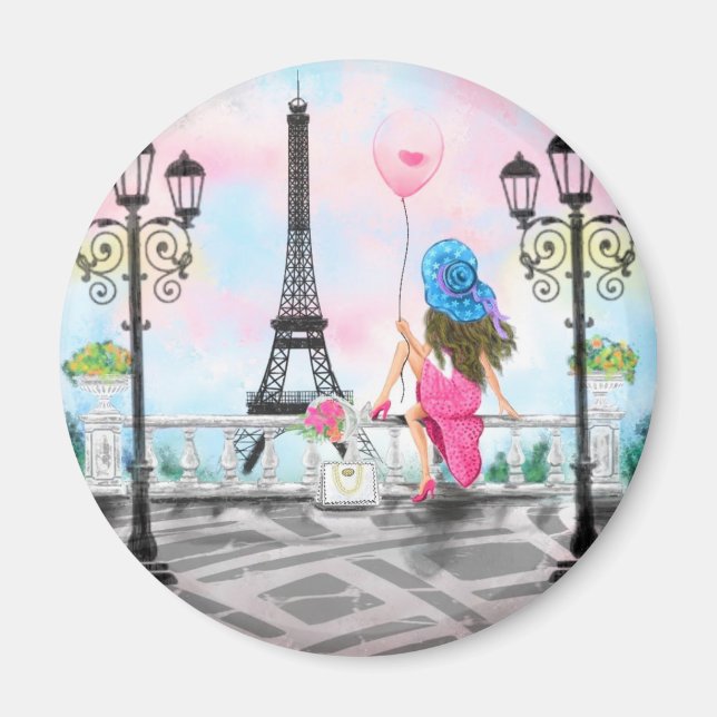 Pretty Woman In Partis Eiffel Tower Magnet (Front)