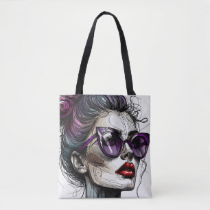 Pretty Woman in Sunglasses and Purple Lipstick Tote Bag
