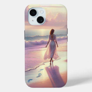 Pretty Woman Leaving Footprints On a Beach iPhone 15 Case