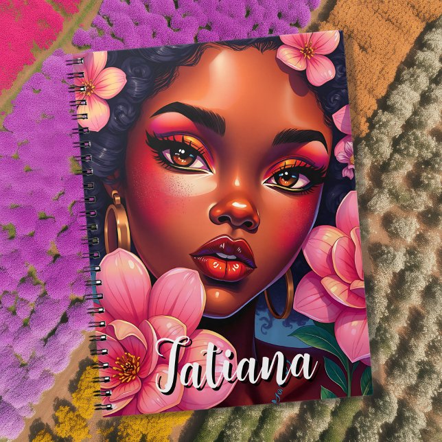 Pretty Woman of Colour Pink Flowers Personalized Notebook (Creator Uploaded)