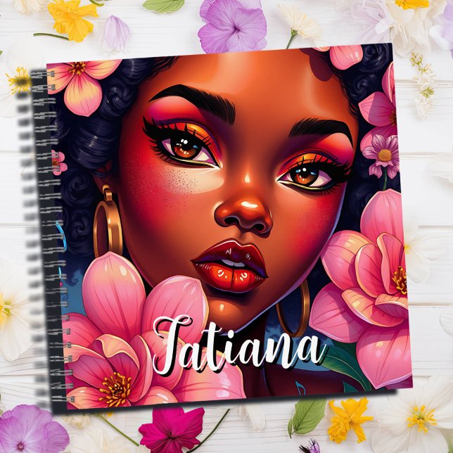 Pretty Woman of Colour Pink Flowers Personalized Notebook (Creator Uploaded)