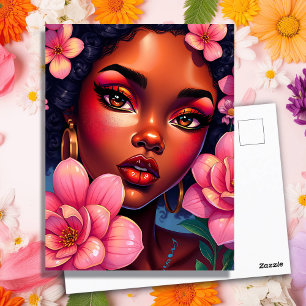 Pretty Woman of Colour with Flowers in her Hair Postcard