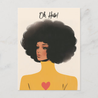 Pretty Woman with Afro and Heart Sweater Postcard